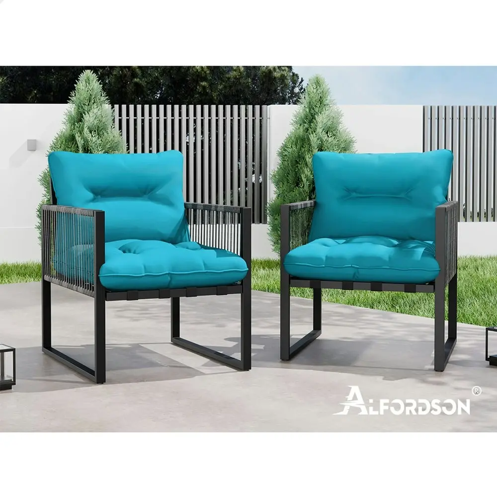 Alfordson Outdoor Furniture 2x Lounge Chairs Patio Garden Armchair Rattan Chair Blue