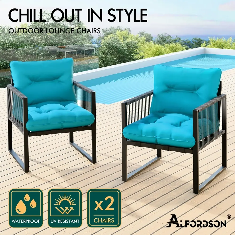 Alfordson Outdoor Furniture 2x Lounge Chairs Patio Garden Armchair Rattan Chair Blue