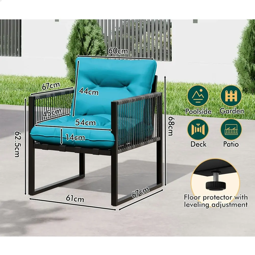 Alfordson Outdoor Furniture 2x Lounge Chairs Patio Garden Armchair Rattan Chair Blue