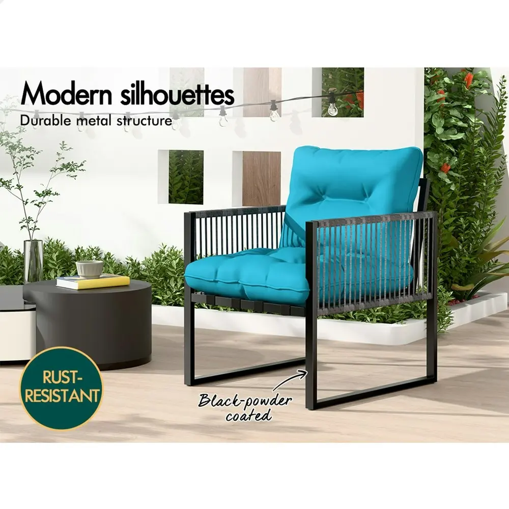 Alfordson Outdoor Furniture 2x Lounge Chairs Patio Garden Armchair Rattan Chair Blue