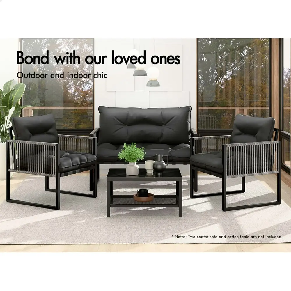 Alfordson Outdoor Furniture 2x Lounge Chairs Patio Garden Armchair Rattan Chair Black Grey