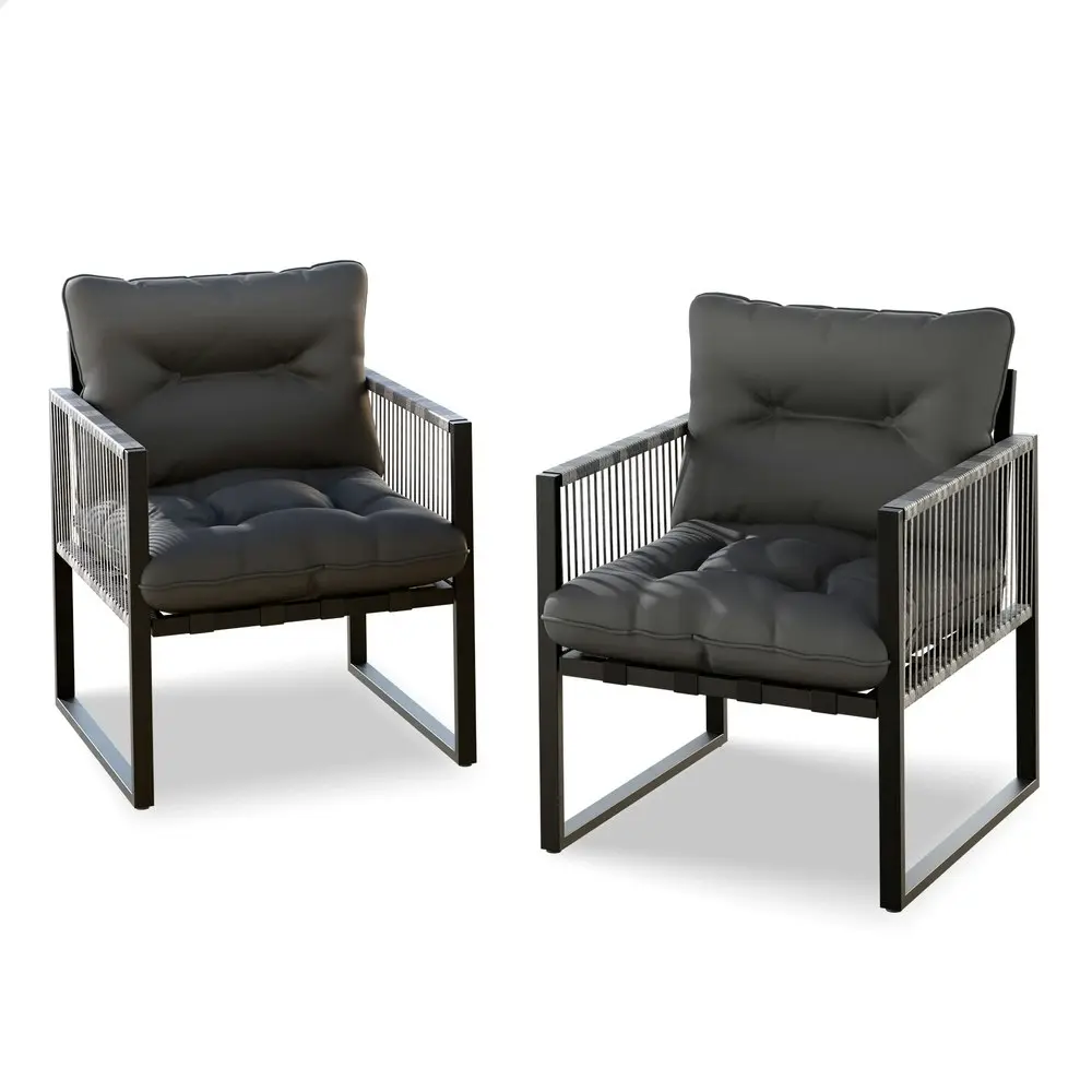 Alfordson Outdoor Furniture 2x Lounge Chairs Patio Garden Armchair Rattan Chair Black Grey