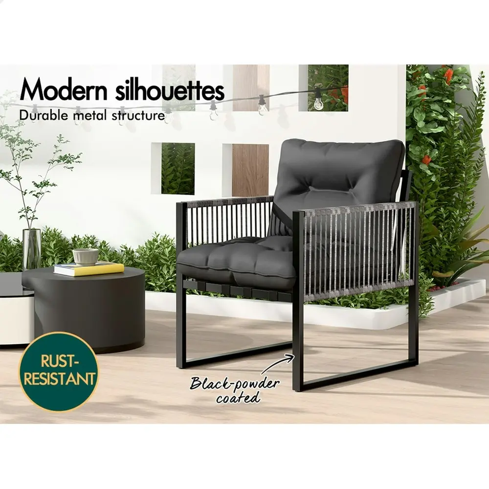 Alfordson Outdoor Furniture 2x Lounge Chairs Patio Garden Armchair Rattan Chair Black Grey