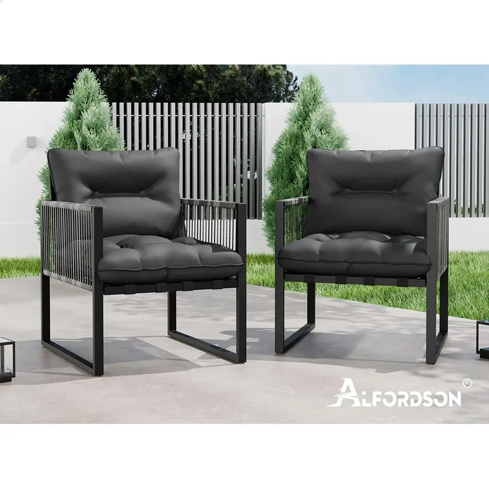 Alfordson Outdoor Furniture 2x Lounge Chairs Patio Garden Armchair Rattan Chair Black Grey