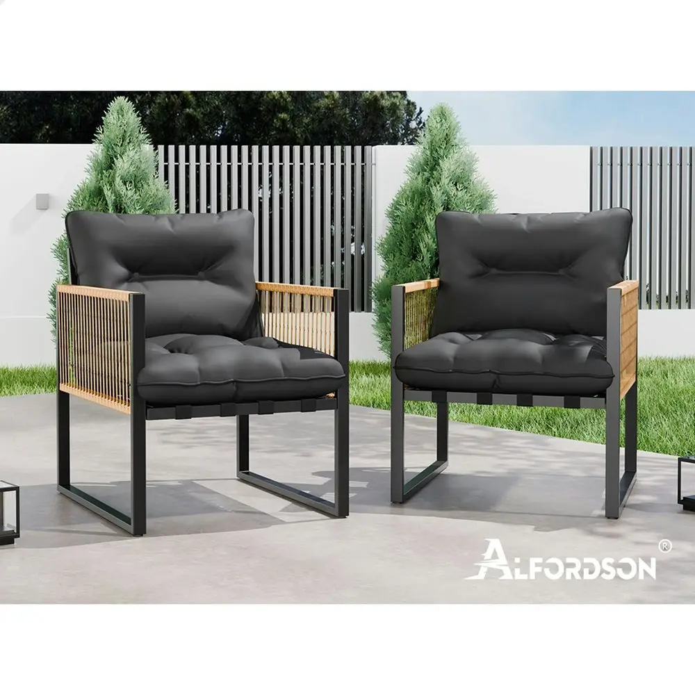 Alfordson Outdoor Furniture 2x Lounge Chairs Patio Garden Armchair Rattan Chair Grey