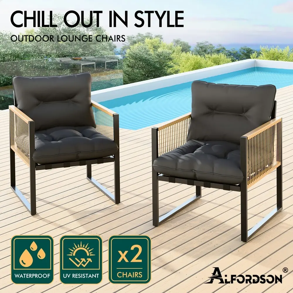 Alfordson Outdoor Furniture 2x Lounge Chairs Patio Garden Armchair Rattan Chair Grey