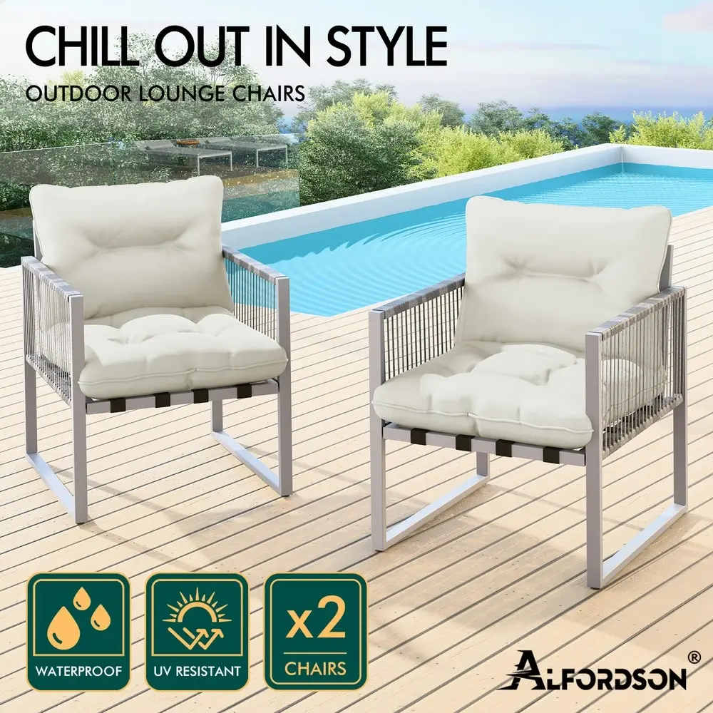 Alfordson Outdoor Furniture 2x Lounge Chairs Patio Garden Armchair Rattan Chair Beige