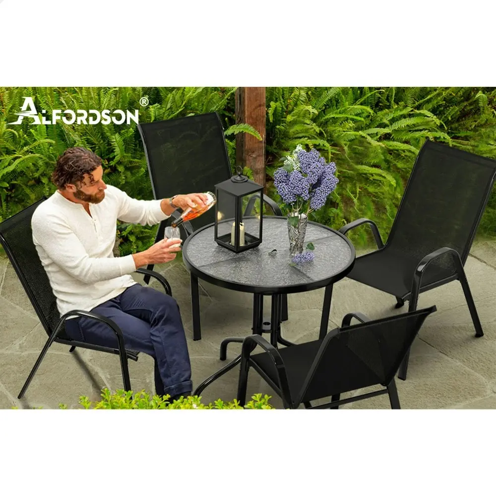 Alfordson 5PCS Outdoor Furniture Table and Chairs Set Round Black