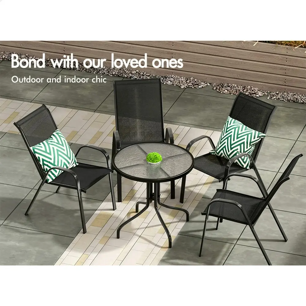 Alfordson 5PCS Outdoor Furniture Table and Chairs Set Round Black