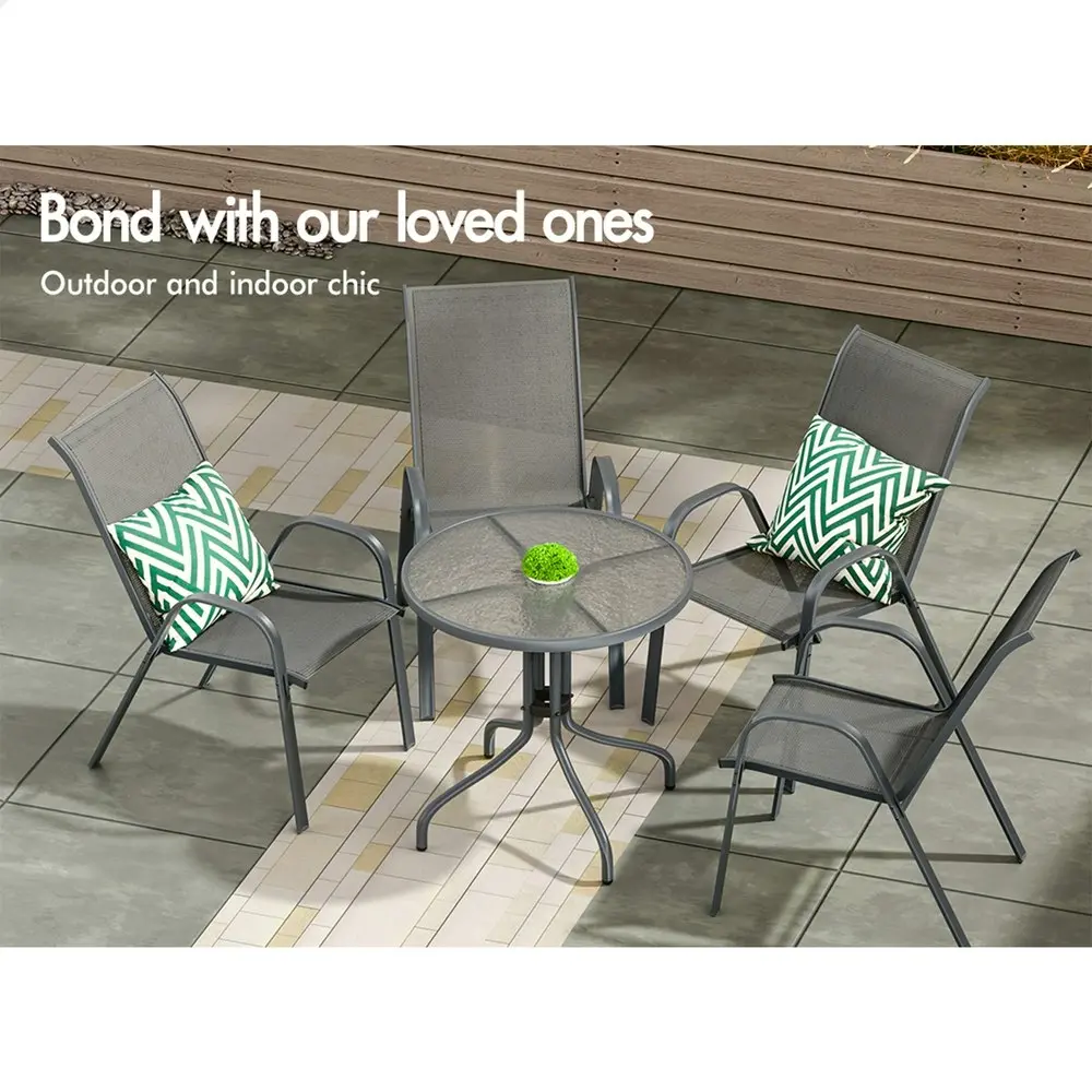 Alfordson 5PCS Outdoor Furniture Table and Chairs Set Round Grey