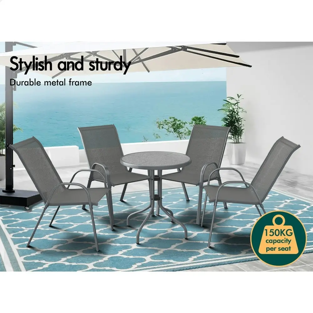 Alfordson 5PCS Outdoor Furniture Table and Chairs Set Round Grey