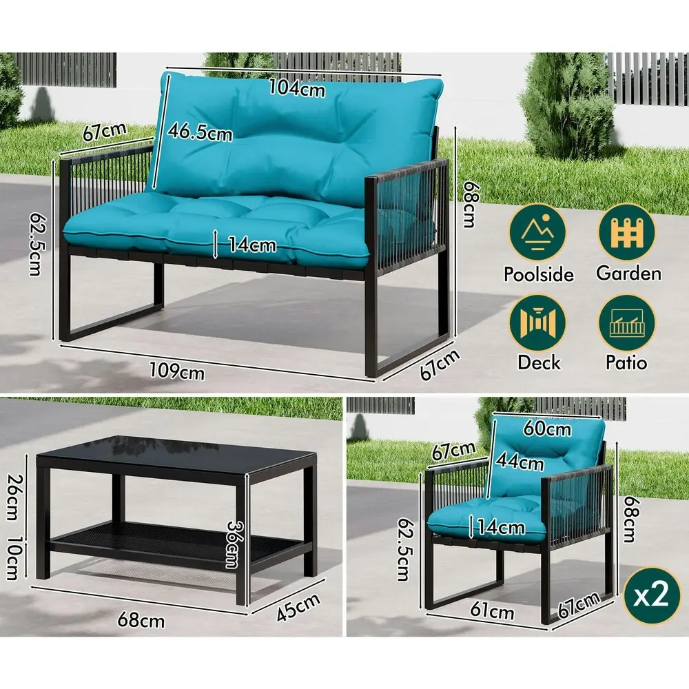 Alfordson 4PCS Outdoor Furniture Lounge Sofa Set Wicker Furniture Table and Chairs Garden Blue