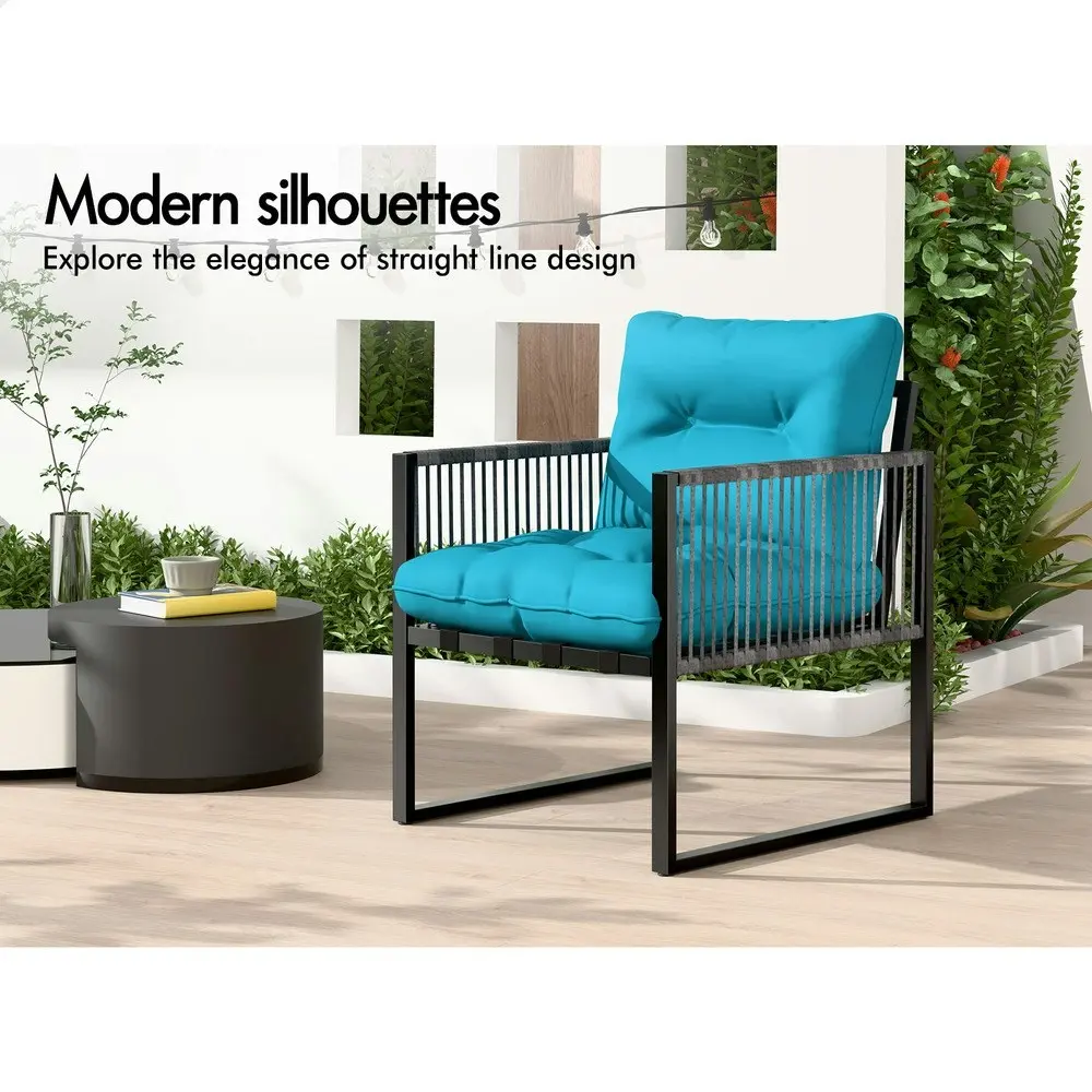 Alfordson 4PCS Outdoor Furniture Lounge Sofa Set Wicker Furniture Table and Chairs Garden Blue