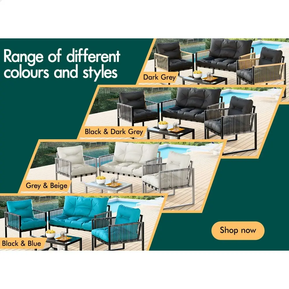 Alfordson 4PCS Outdoor Furniture Lounge Sofa Set Wicker Furniture Table and Chairs Garden Blue