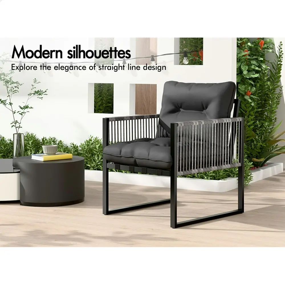 Alfordson 4PCS Outdoor Furniture Lounge Sofa Set Wicker Furniture Table and Chairs Garden Black Grey