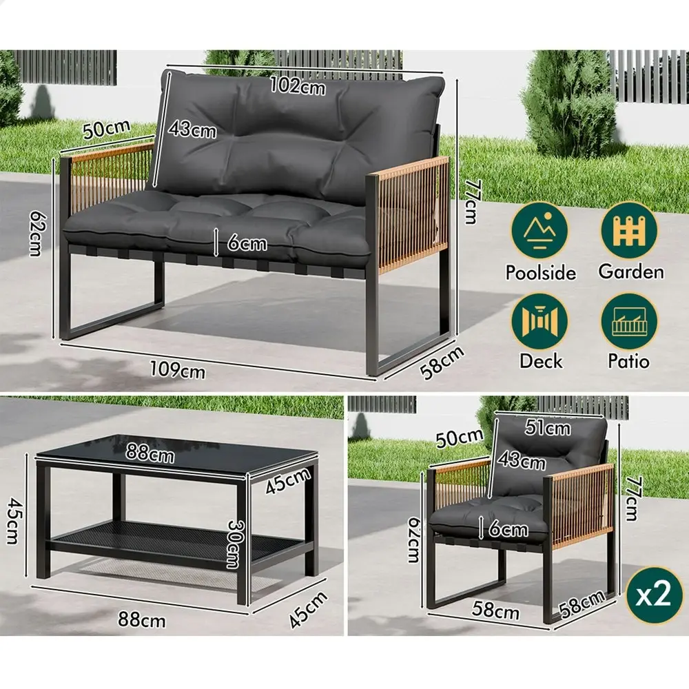 Alfordson 4PCS Outdoor Furniture Lounge Sofa Set Wicker Furniture Table and Chairs Garden Grey