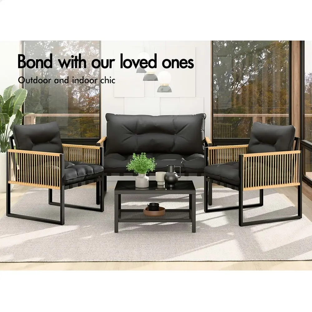 Alfordson 4PCS Outdoor Furniture Lounge Sofa Set Wicker Furniture Table and Chairs Garden Grey