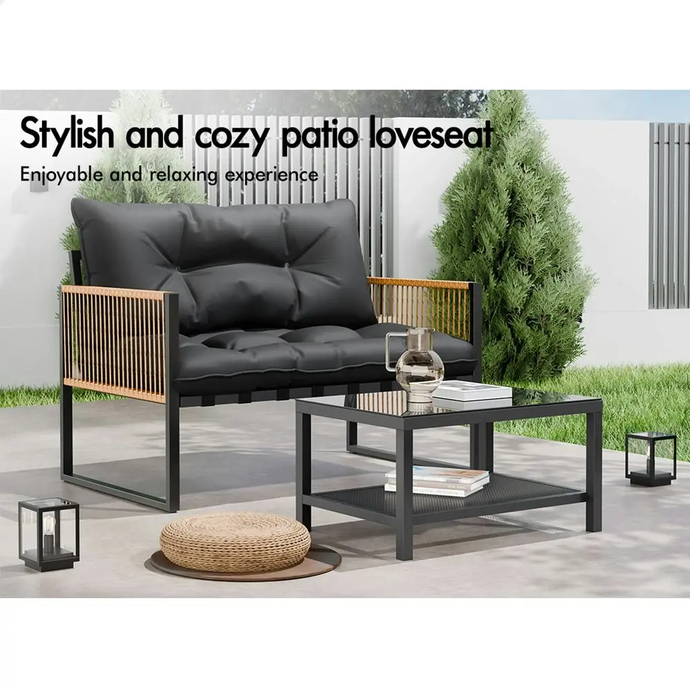 Alfordson 4PCS Outdoor Furniture Lounge Sofa Set Wicker Furniture Table and Chairs Garden Grey