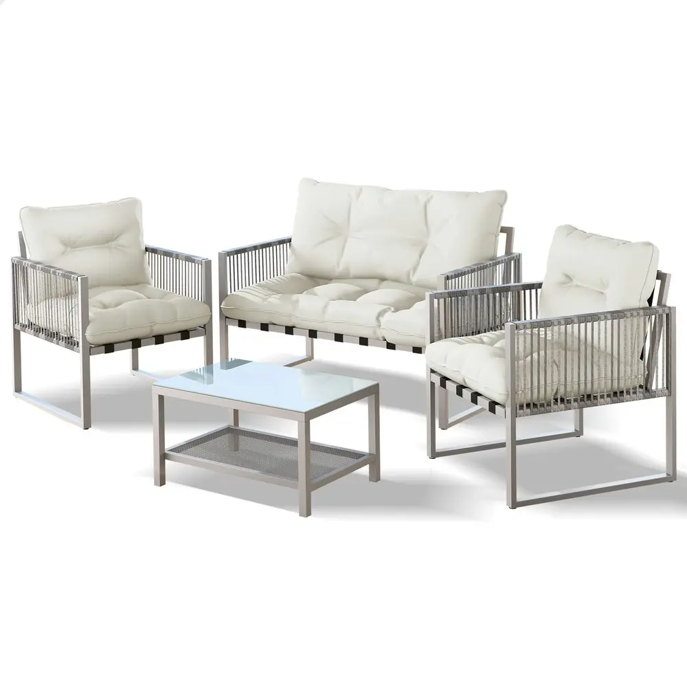 Alfordson 4PCS Outdoor Furniture Lounge Sofa Set Wicker Furniture Table and Chairs Garden Beige