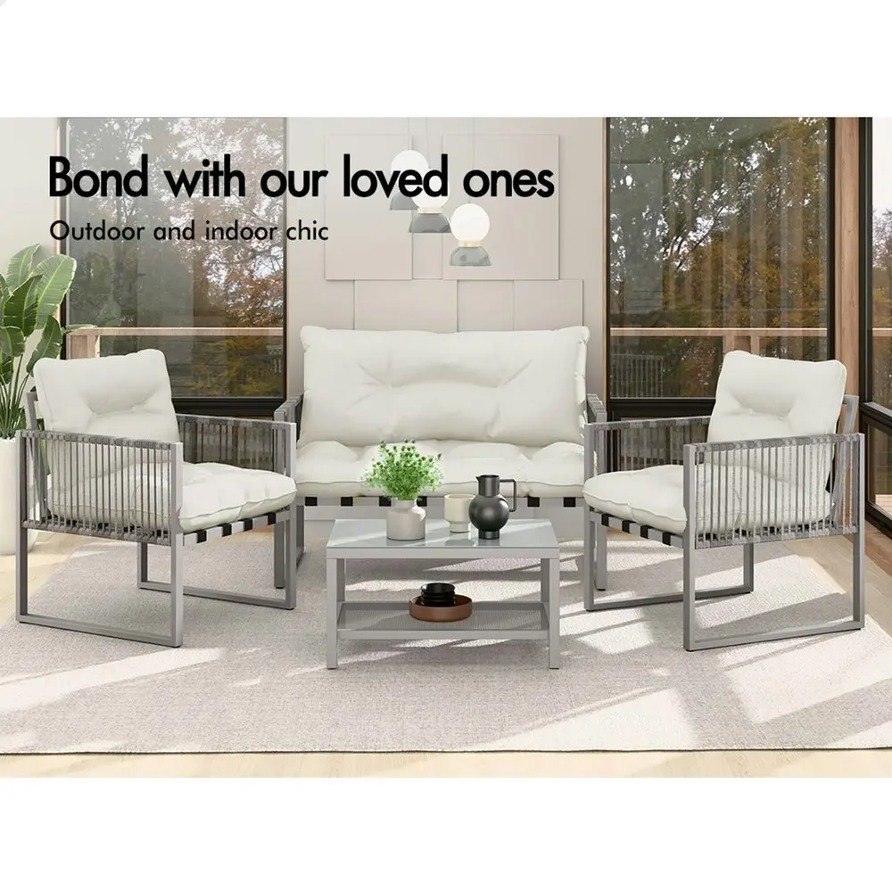 Alfordson 4PCS Outdoor Furniture Lounge Sofa Set Wicker Furniture Table and Chairs Garden Beige