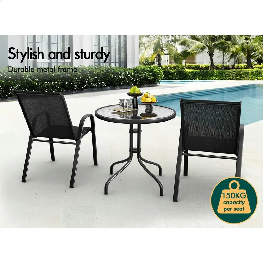 Alfordson 3PCS Outdoor Furniture Patio Table and Chairs Set Garden Round Black