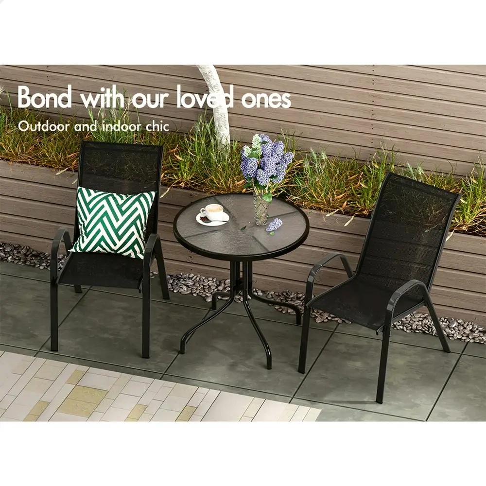 Alfordson 3PCS Outdoor Furniture Patio Table and Chairs Set Garden Round Black