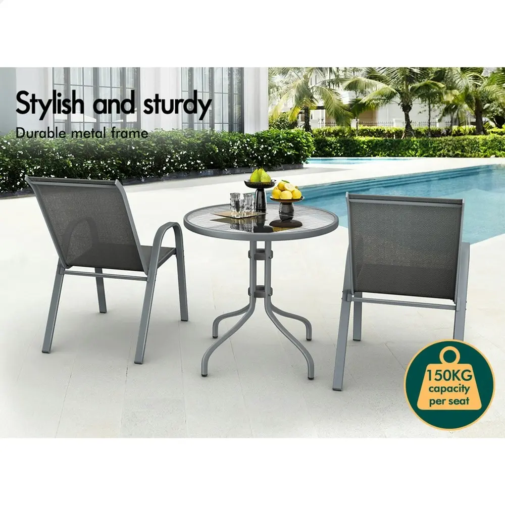 Alfordson 3PCS Outdoor Furniture Patio Table and Chairs Set Garden Round Grey