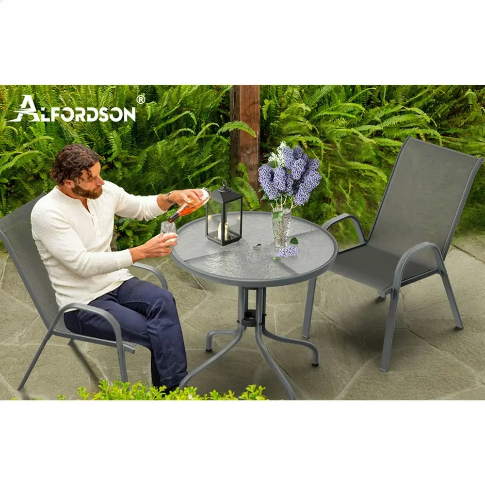 Alfordson 3PCS Outdoor Furniture Patio Table and Chairs Set Garden Round Grey