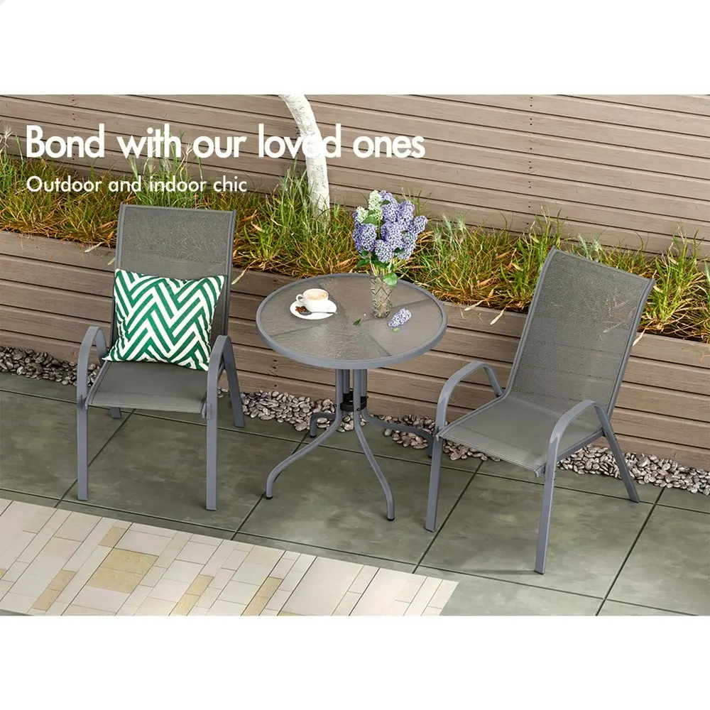 Alfordson 3PCS Outdoor Furniture Patio Table and Chairs Set Garden Round Grey