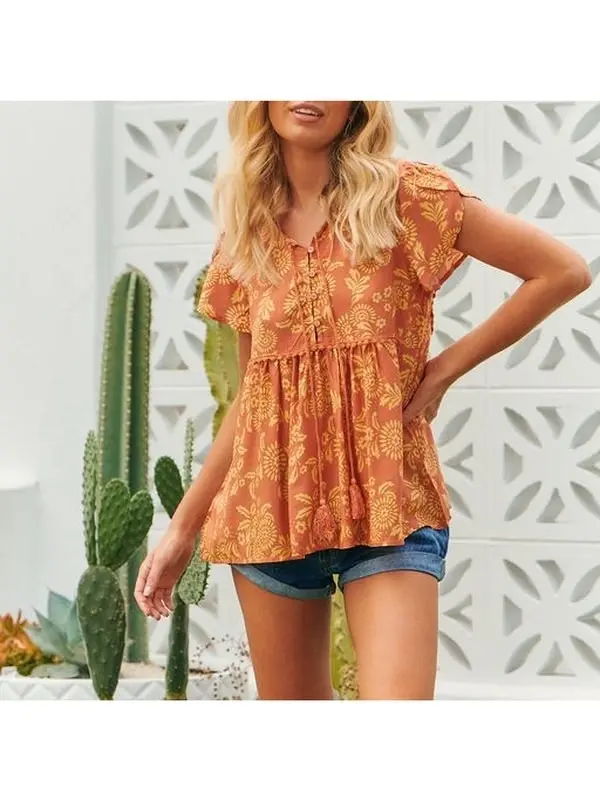 Jaase Day Dream Sun Print Ella Top - Orange