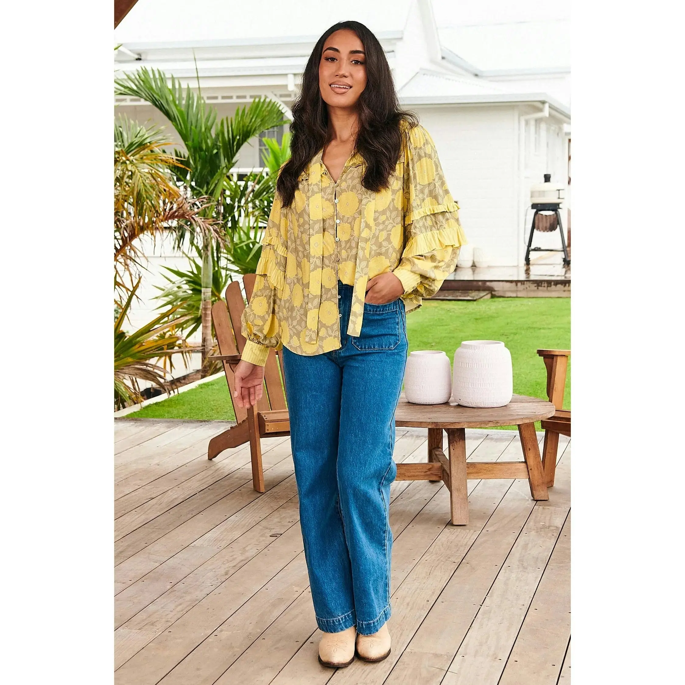 Jaase Brighton Print Oliver Long Sleeve Blouse - Yellow