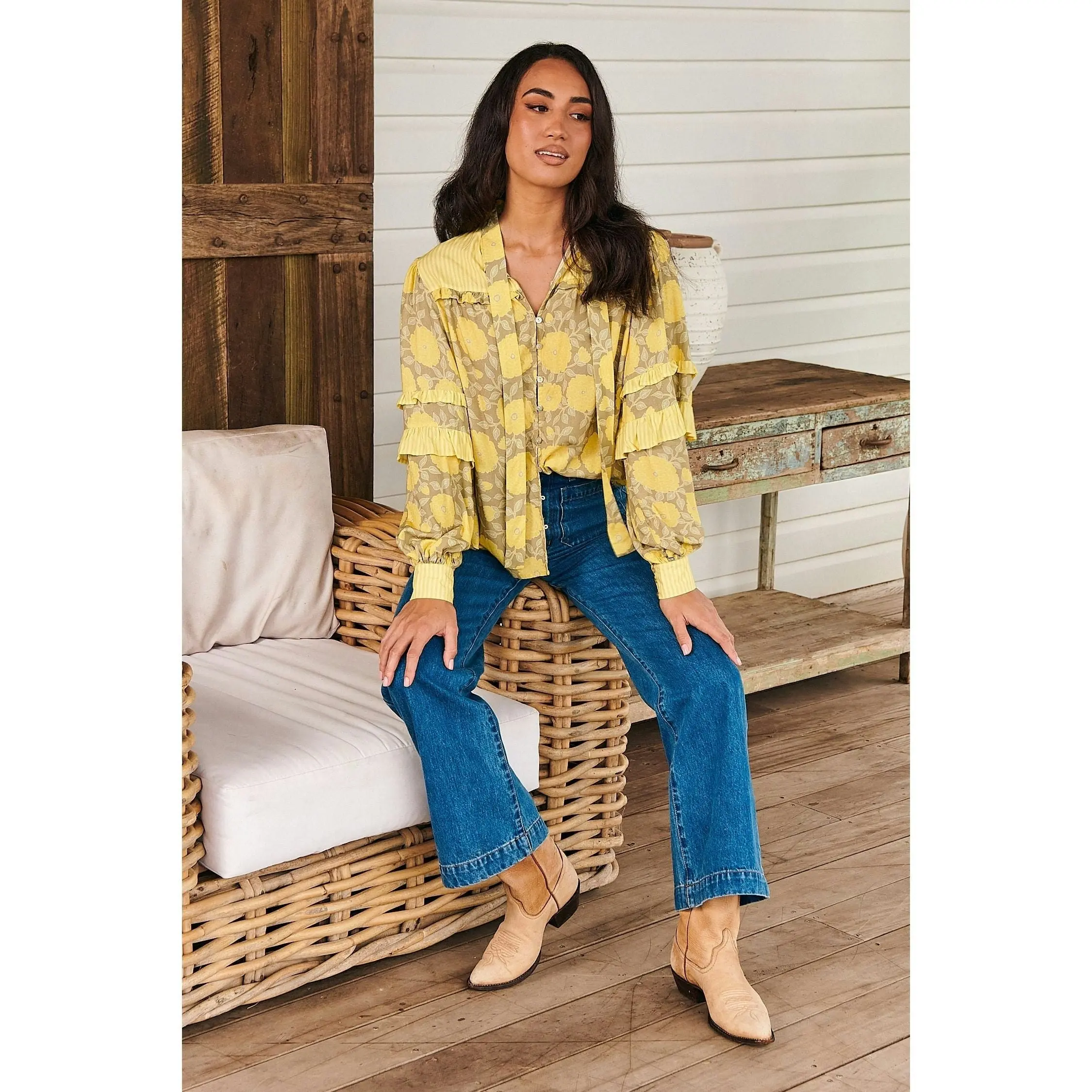 Jaase Brighton Print Oliver Long Sleeve Blouse - Yellow