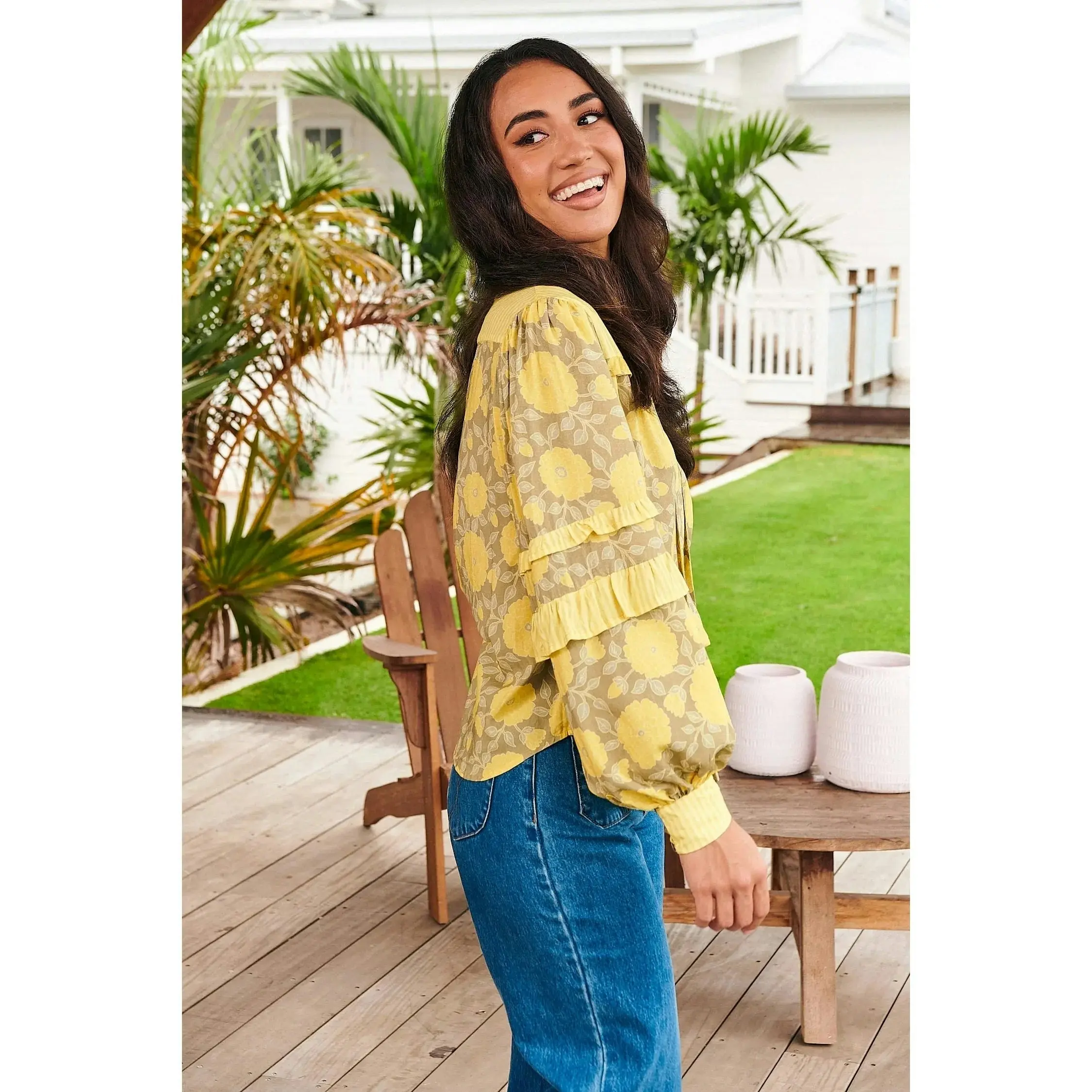 Jaase Brighton Print Oliver Long Sleeve Blouse - Yellow