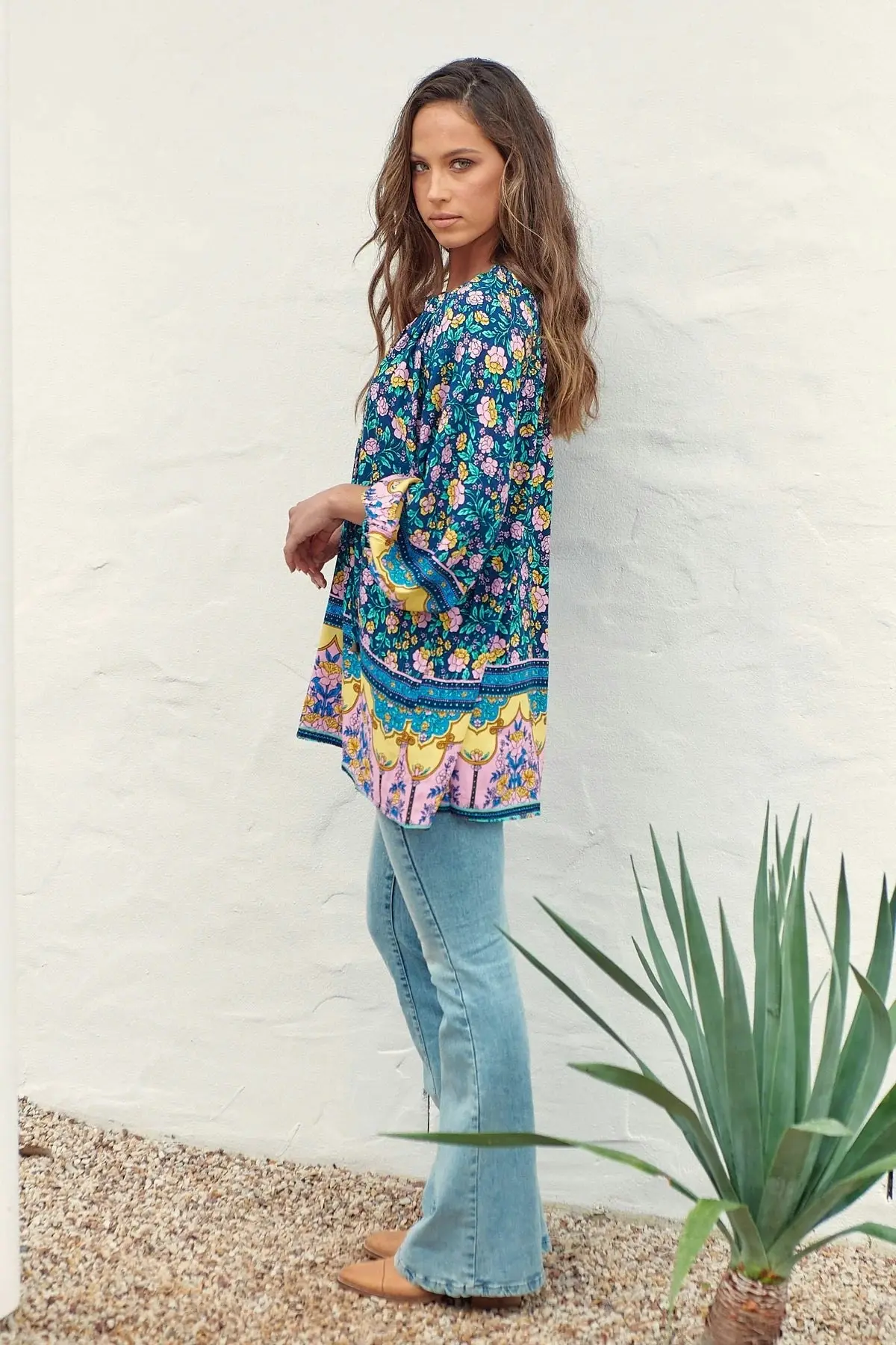 Jaase Posy Print Kellie Long Sleeve Blouse - Blue