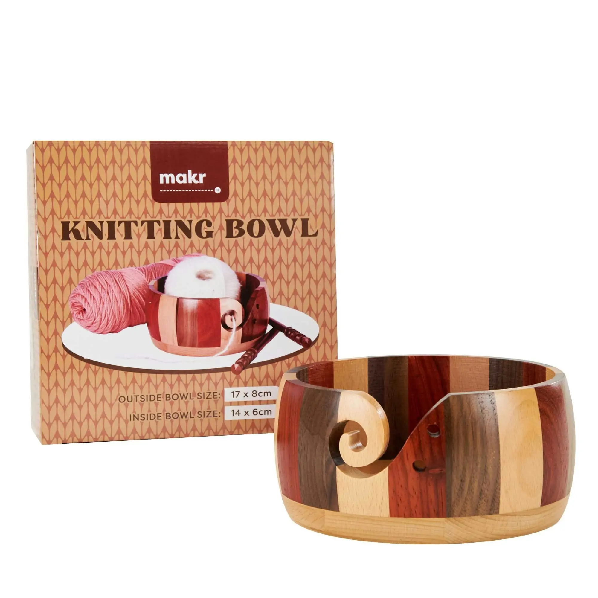 Wooden Yarn Bowl Multicolor, 17x17x8cm