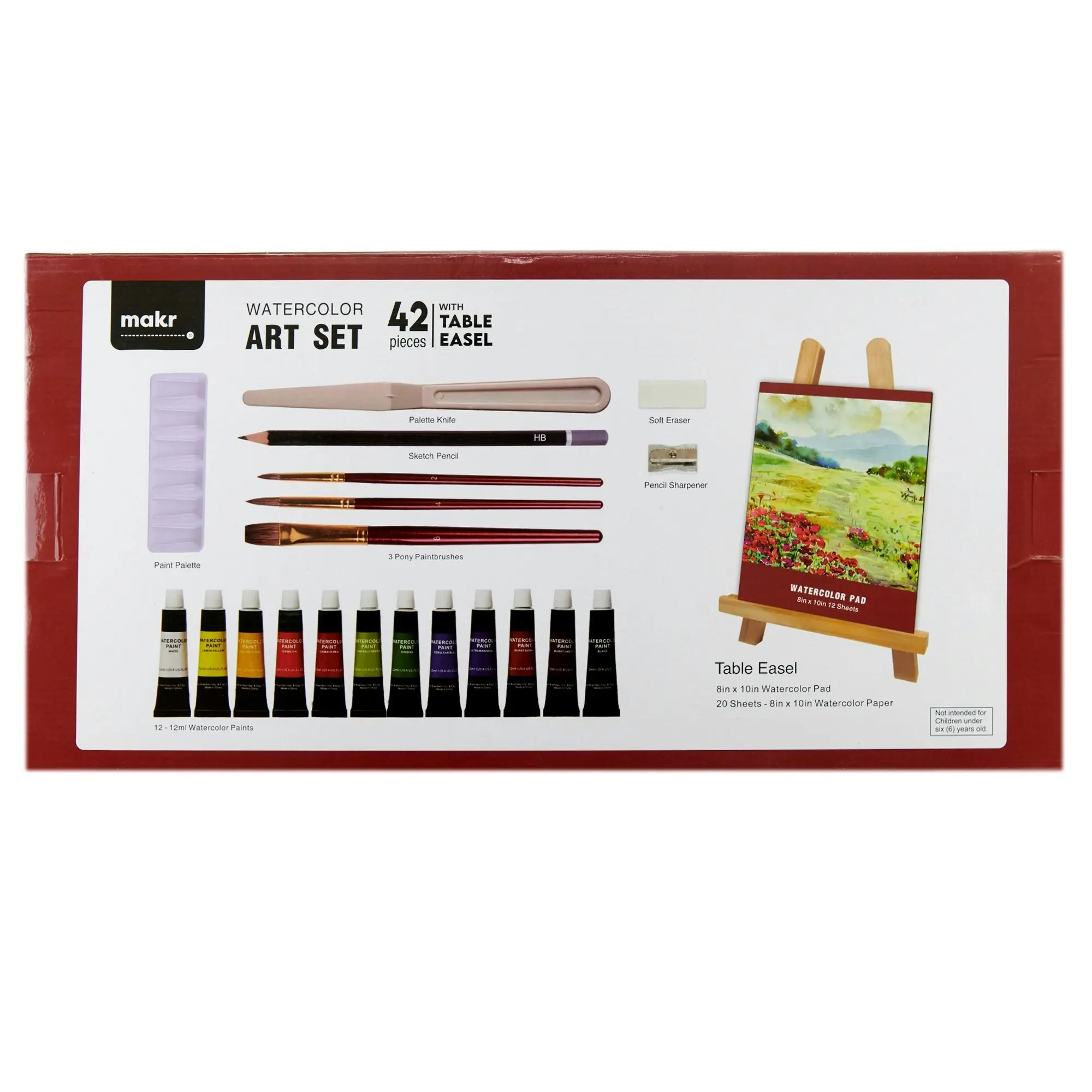 Makr Watercolour Art Set With Table Easel, 42pc