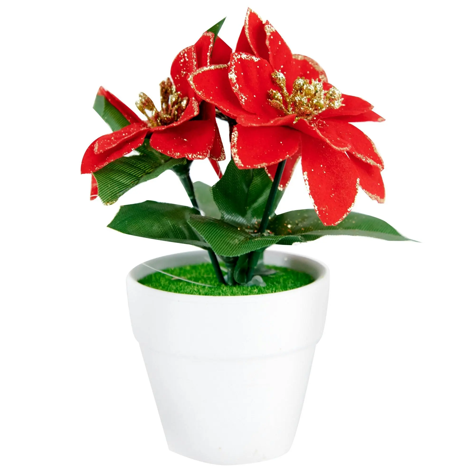 Christmas Potted Glitter Poinsettia Ceramic Pot- 16cm