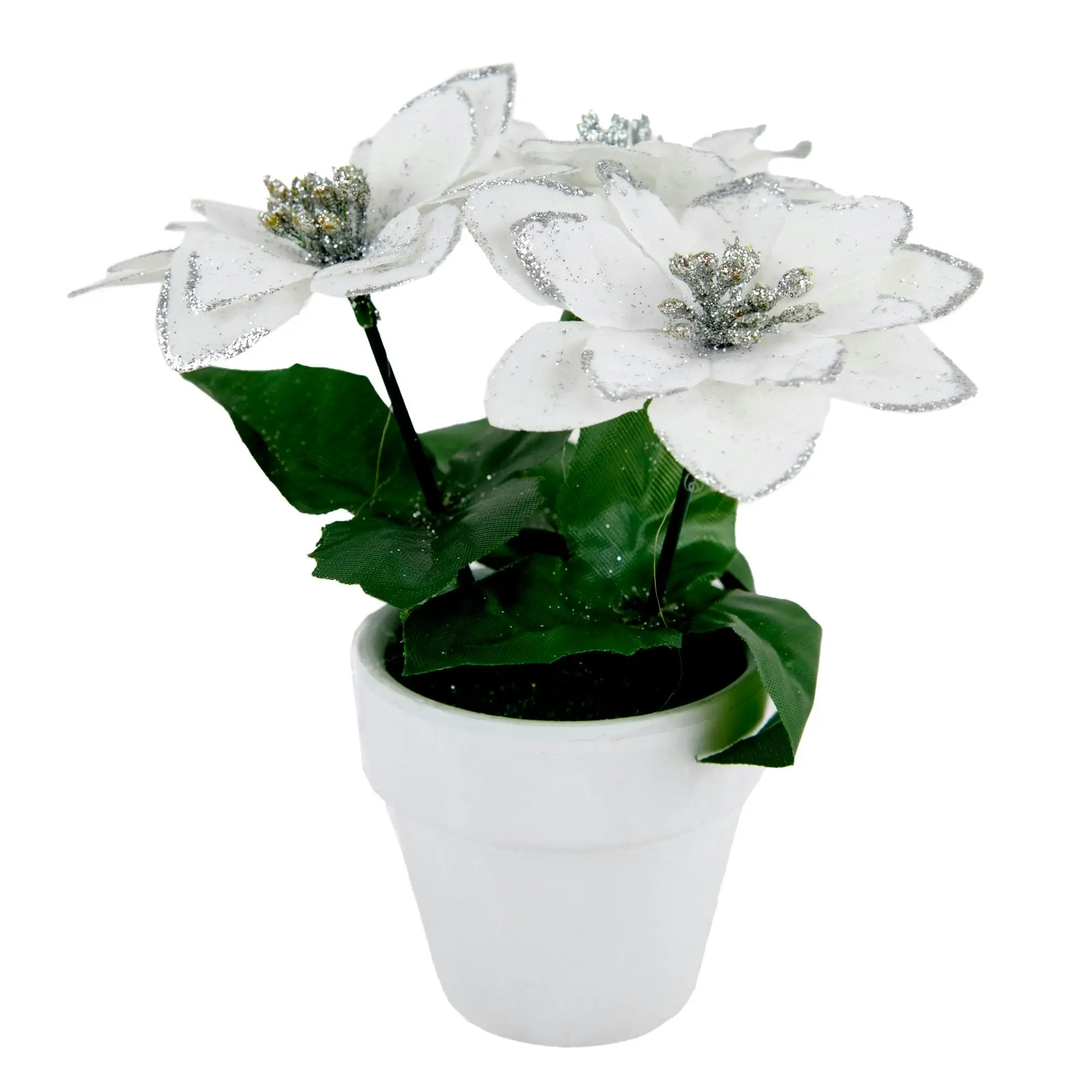 Christmas Potted Glitter Poinsettia Ceramic Pot- 16cm