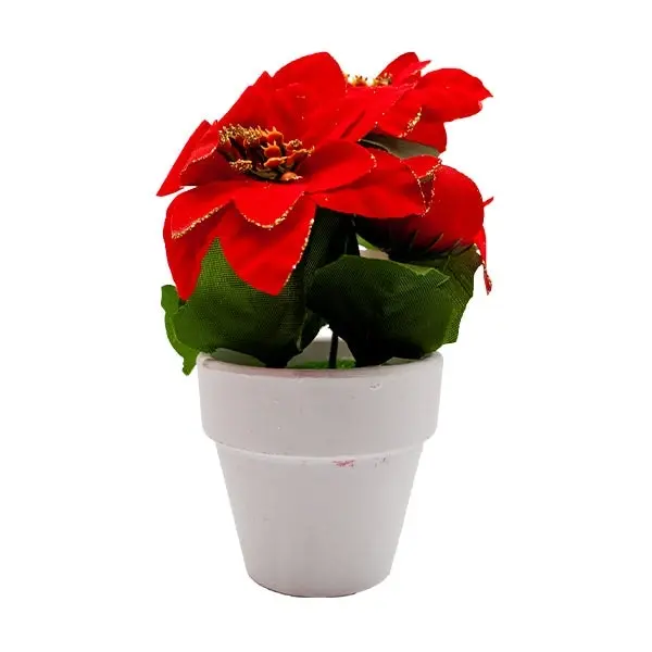 Christmas Potted Glitter Poinsettia Ceramic Pot- 16cm