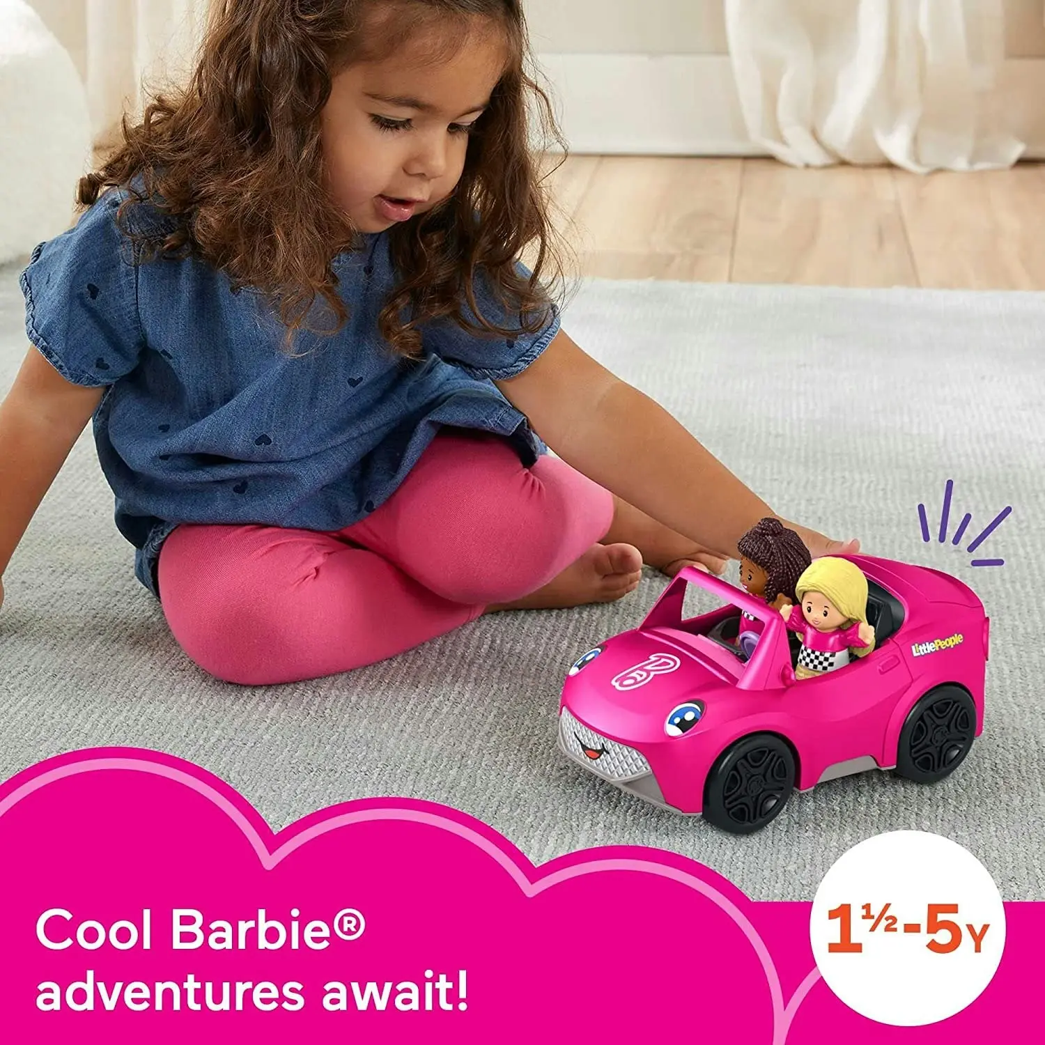 Little People Barbie Convertible Toy Car With Music Sounds & 2 Figures