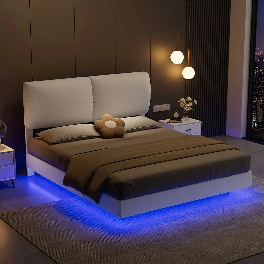 Levede Floating Bed Frame LED Light Soft Headboard Base Platform Double Queen