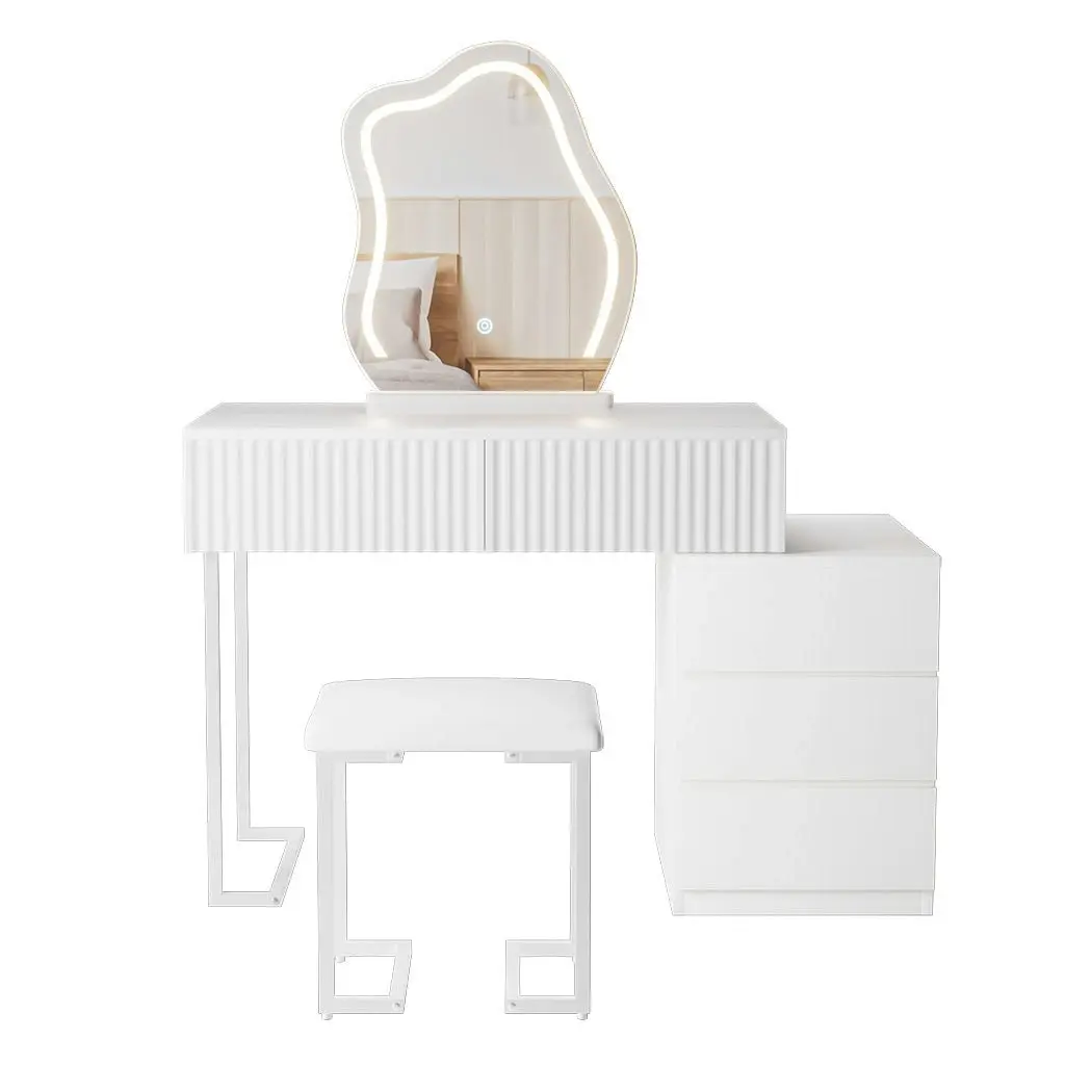 Levede Dressing Table Stool Set with Mirror Led Makeup Vanity Desk Drawers White