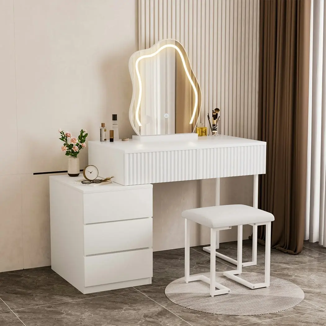 Levede Dressing Table Stool Set with Mirror Led Makeup Vanity Desk Drawers White