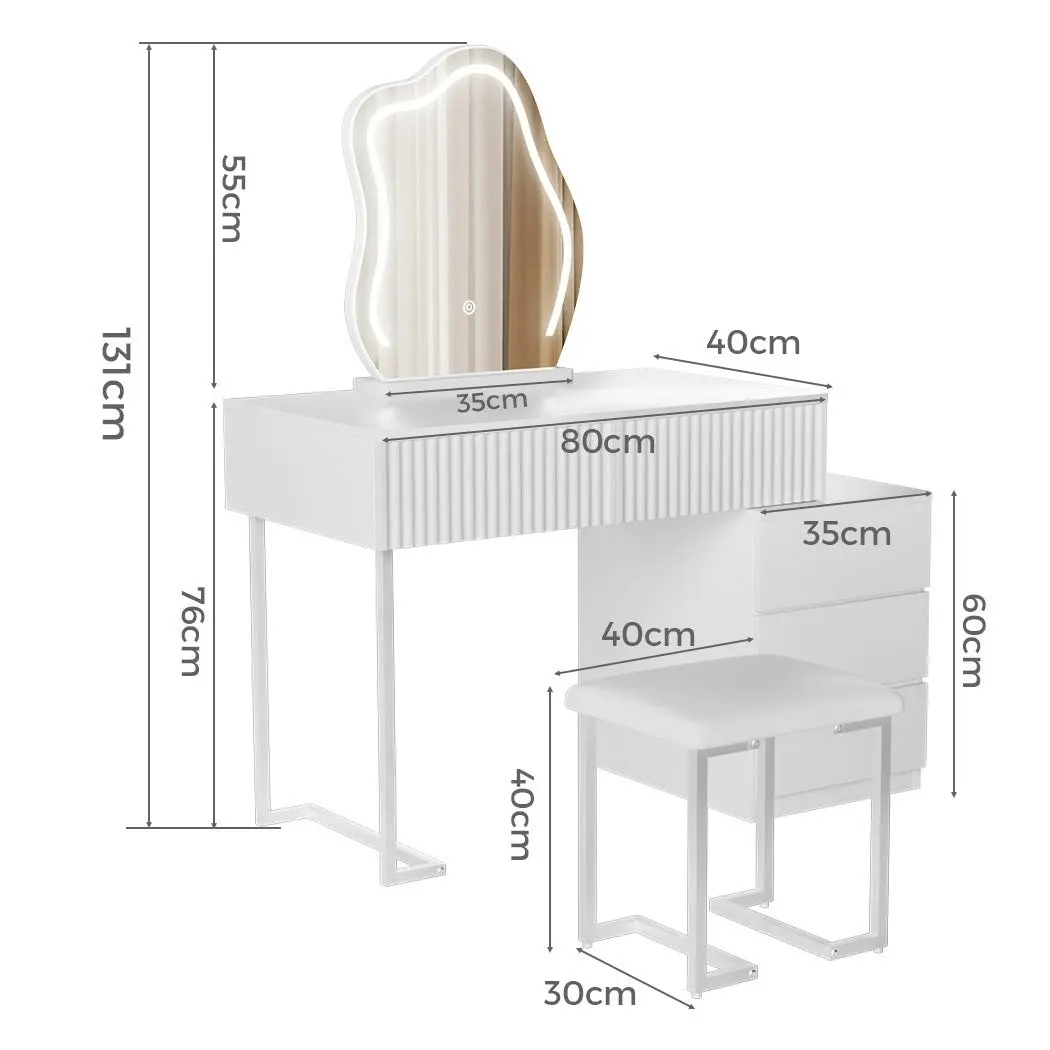 Levede Dressing Table Stool Set with Mirror Led Makeup Vanity Desk Drawers White