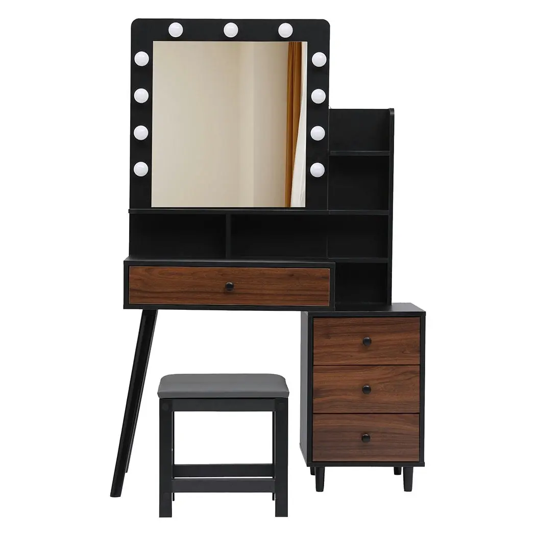 Levede Dressing Table Stool Set Makeup Mirror Vanity Storage Desk LED Bulbs