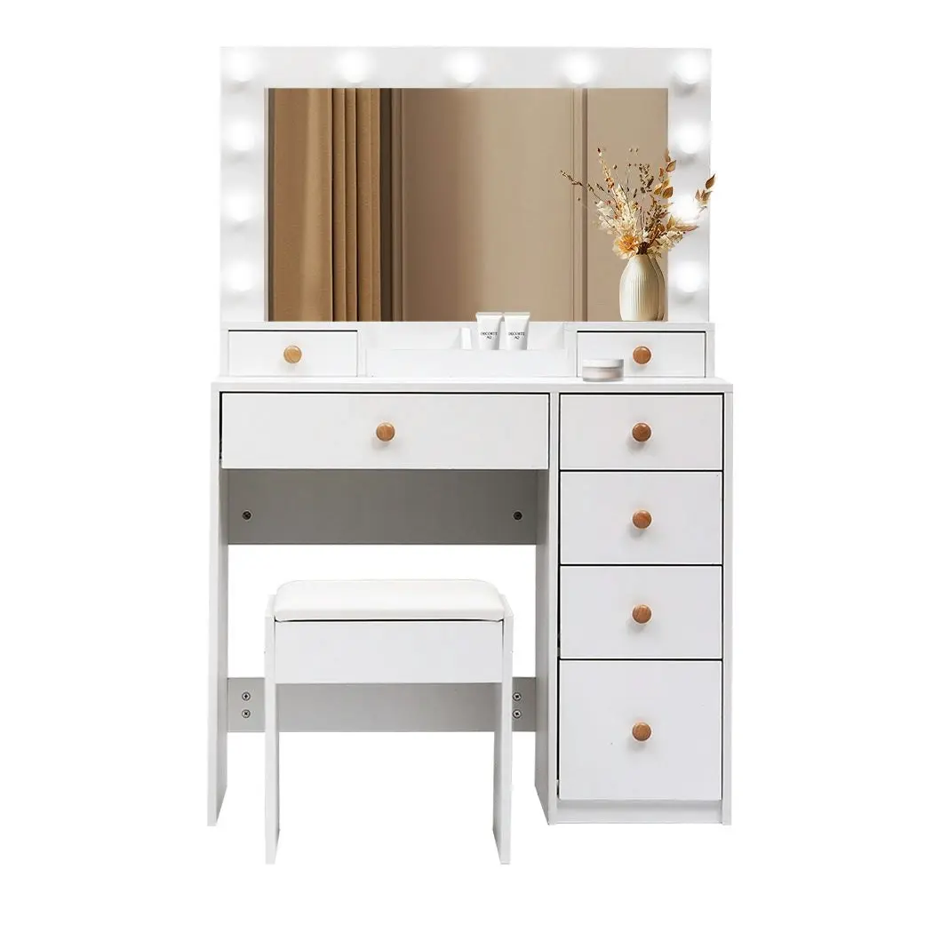 Levede Dressing Table Stool Set 11 Bulbs Makeup Mirror Vanity Desk Cabinet White