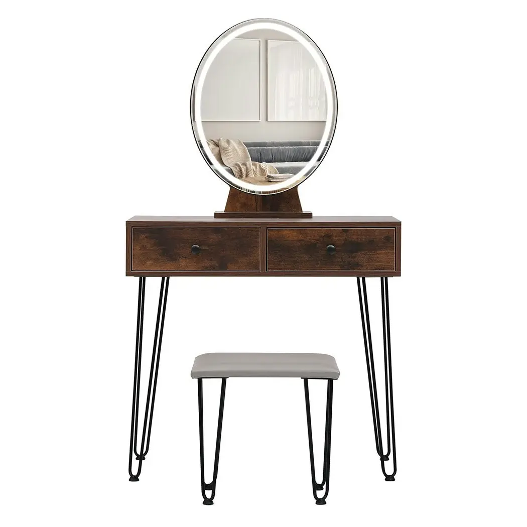 Levede Dressing Table LED Light Strip Makeup Mirror Stool Set Vanity Desk Brown