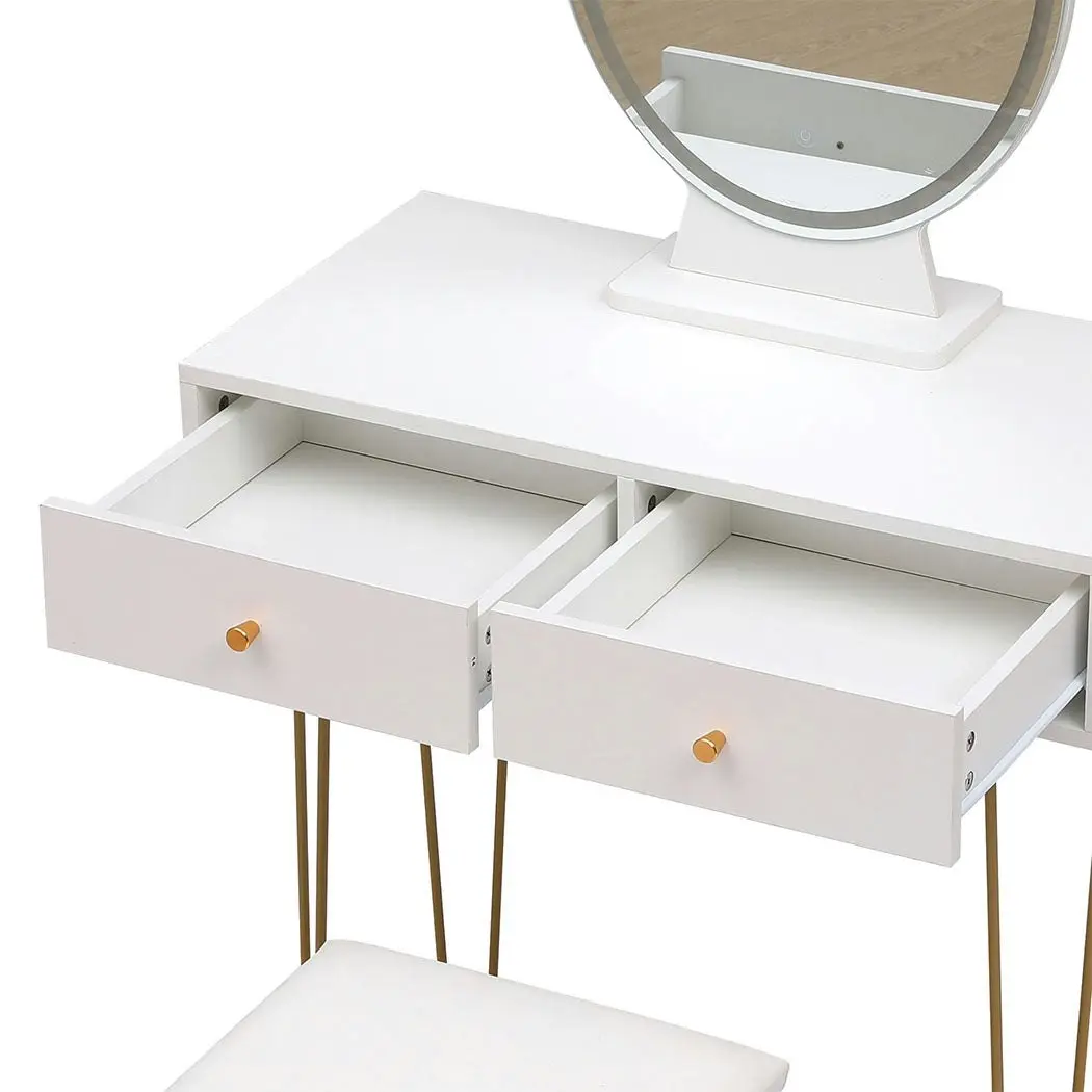 Levede Dressing Table LED Light Strip Makeup Mirror Stool Set Vanity Desk White