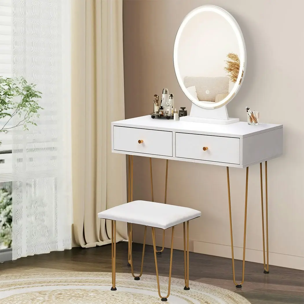 Levede Dressing Table LED Light Strip Makeup Mirror Stool Set Vanity Desk White