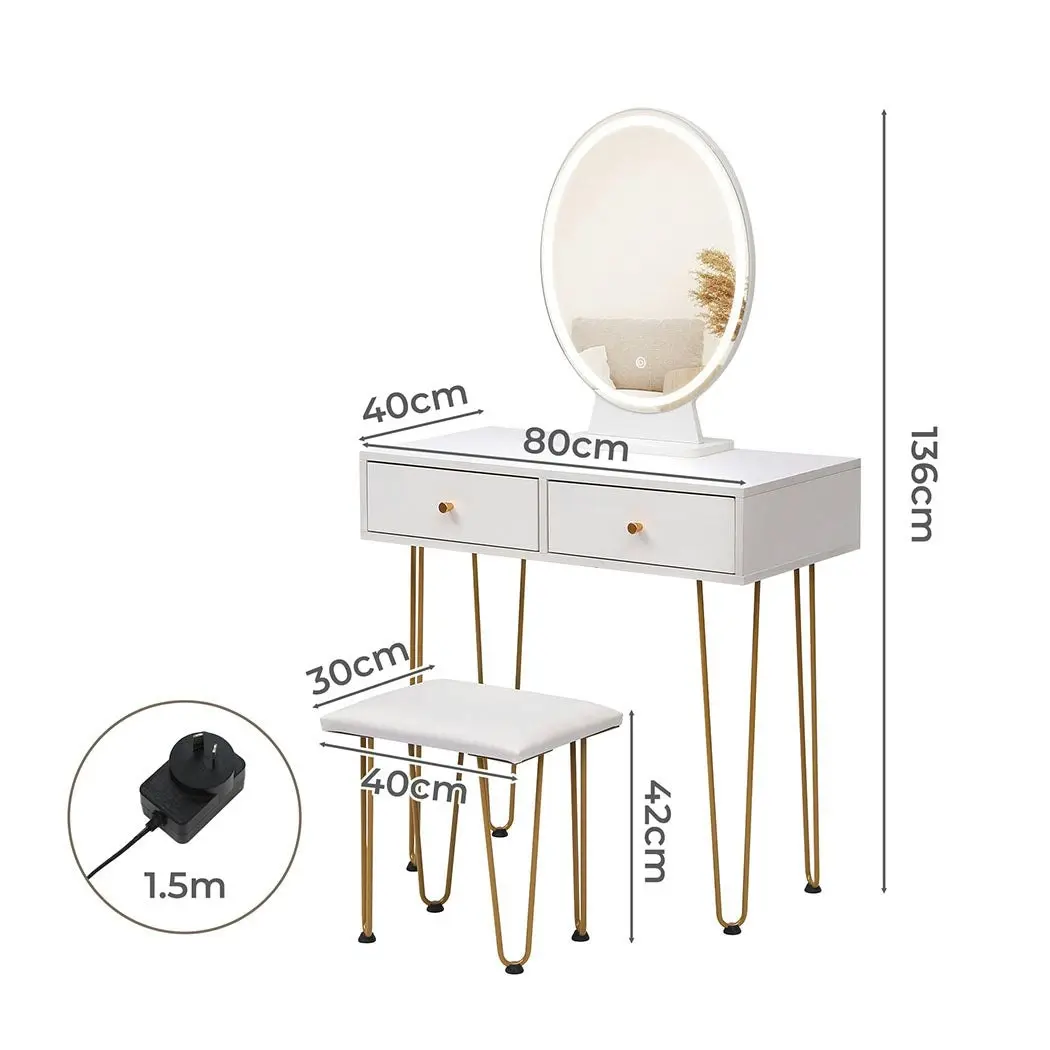 Levede Dressing Table LED Light Strip Makeup Mirror Stool Set Vanity Desk White